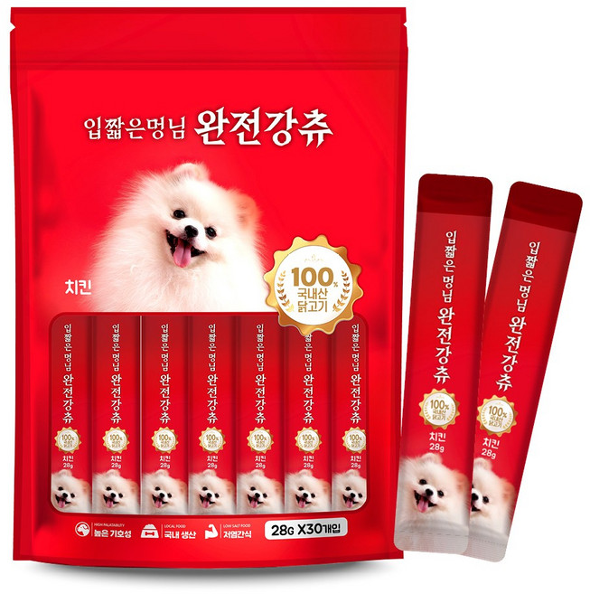 입짧은 멍님 완전강츄 대용량 사료 토핑용 노견용 짜먹는 강아지 간식 치킨 28g x 60개