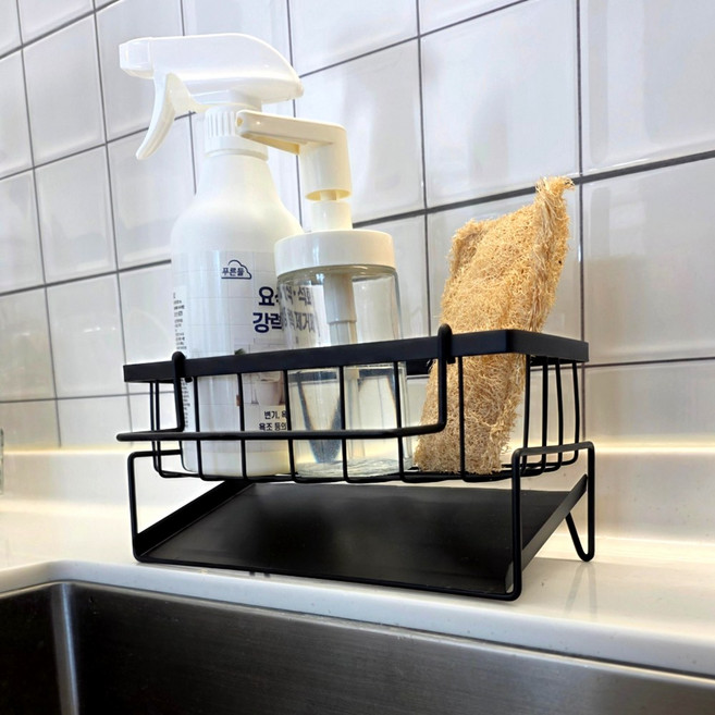 더반디 자동 물빠짐 수세미 거치대, 블랙, 1개