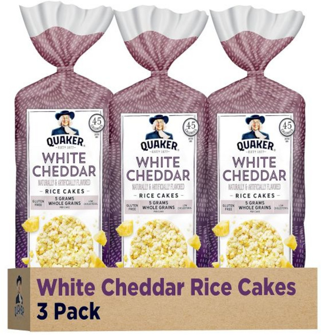 Quaker 케이크 스낵 퀘이커 대형 쌀케이크 초콜릿 맛 7.23온스 가방 3개 세트 글루텐 프리 통곡물 색소 무첨가, 화이트 체다