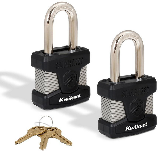 Kwikset SmartKey Re Keyable 라미네이트 스틸 자물쇠 스테인리스 걸쇠 야외 게이트 및 보관 잠금 장치 5.1cm(2인치) 바디 3.8cm(1-1/2인, 1-1/2 " Shackle, 2