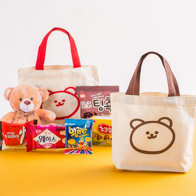선물 단체 행사 어린이집 생일 답례품 키즈 에코백 초등 보조가방 곰돌이 구디백