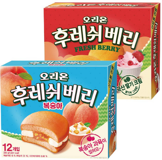 오리온 후레쉬베리 딸기 + 복숭아, 2개, 336g