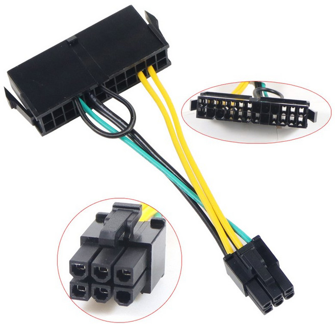 전원 공급 장치 케이블 코드 24 핀-6 핀 마더보드 어댑터 케이블 레노버 델 에이서 3050 6 핀 24p-6 p 18AWG 와이어, 1개