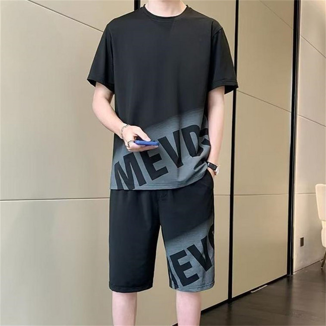 Vezri 그라데이션 기능성 반팔 트레이닝복 남성용 여름 시즌 숏 팬츠 세트