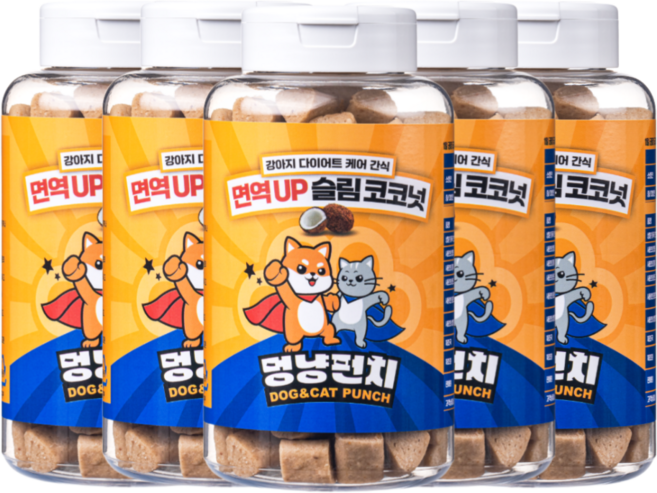 멍냥펀치 강아지 면역업 다이어트 케어 가수분해 간식, 5개, 300g, 코코넛