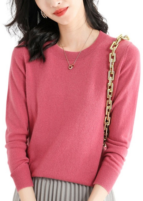 여성용 베이직 라운드넥 니트 긴팔티 부드러운 간절기 데일리룩 티셔츠 Knitted T-shirt D8378