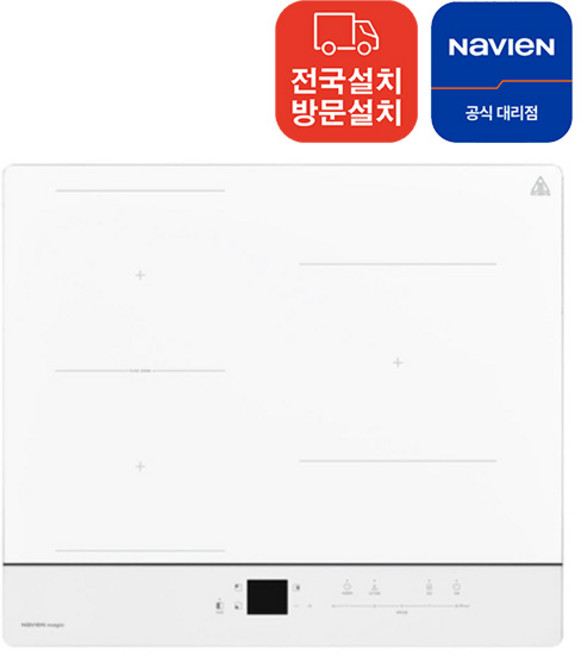 [전문설치]나비엔매직 전기레인지 3구인덕션 스노우화이트 방문설치, 빌트인, ERI-3483AF