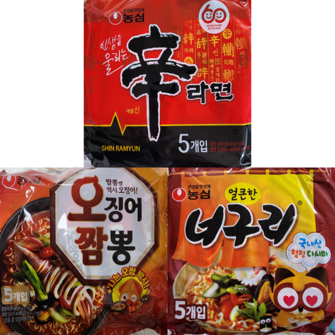 신라면 5개 + 오징어짬뽕 5개 + 너구리 5개, 1세트