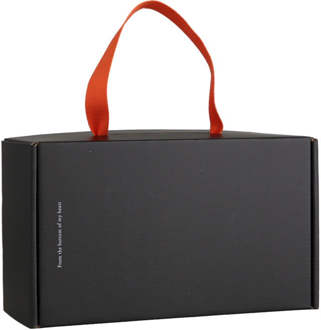[더커피팩] 리본 손잡이 블랙 고급 포장 선물박스, 블랙 상자 + 오렌지 리본, 5SET