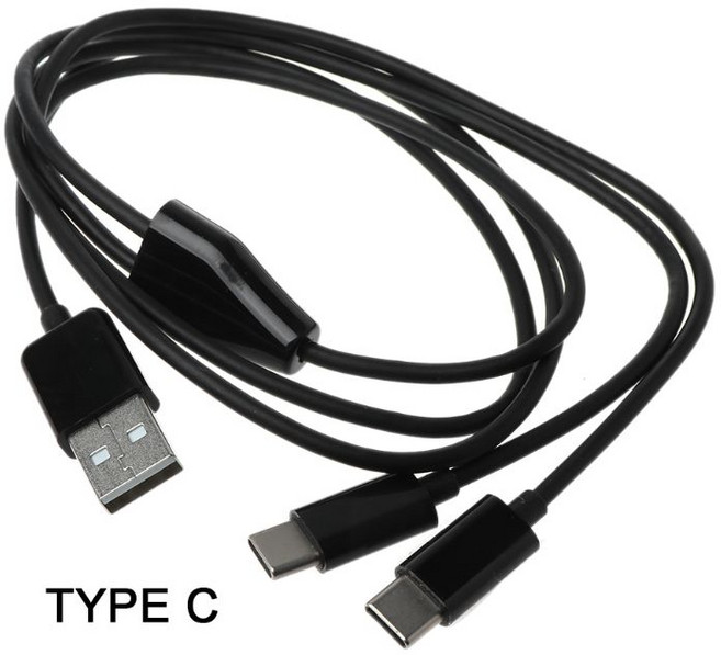 휴대용 USB 2.0 타입 A 남성에서 이중 유형 C 남성 스플리터 Y 충전 데이터 케이블, 검은색, 1개