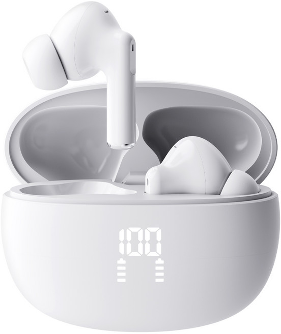 프랑스 톰슨 ENC 노이즈 캔슬링 LED 블루투스 6.0 이어폰 무선 방수, 화이트 TBE-201W