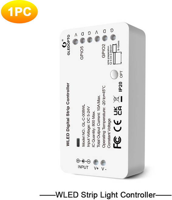 GLEDOPTO WLED 스트립 컨트롤러 조명 100개 이상의 동적 모드 DIY WiFi APP 제어 800 IC RGB 허브 필요 없, 01 1PC WLED Controller