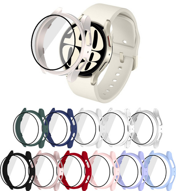 어프리비 갤럭시워치8 강화유리 풀커버 액정 보호 케이스 40mm 44mm, 라이트퍼플, 1개