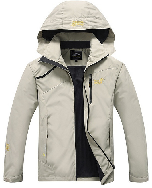 JDUDS 加絨防風防潑水連帽外套 保暖運動登山服, 短絨款-卡其(男款)2XL