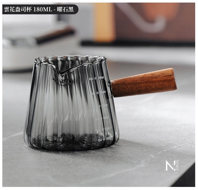 N.SPACE 耐高溫玻璃 手工吹製 義式濃縮咖啡杯 雲花盎司杯 180ML - 曜石黑, 1個, 雲花盎司杯 180ML -  曜石黑