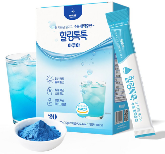 힐링톡톡 블루 스피루리나 분말 첨가 수분충전 음료, 200g, 1박스