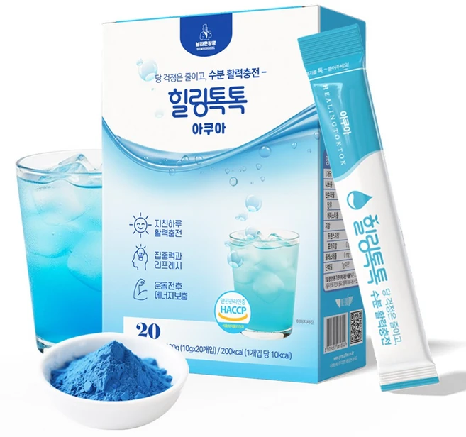 힐링톡톡 블루 스피루리나 분말 첨가 수분충전 음료, 200g, 1박스 - 쿠팡