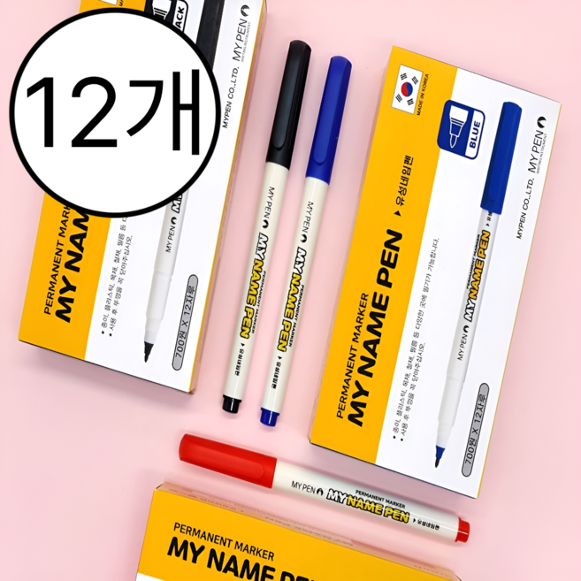 유성 중간글씨용 3색 네임펜, 12개, 검정