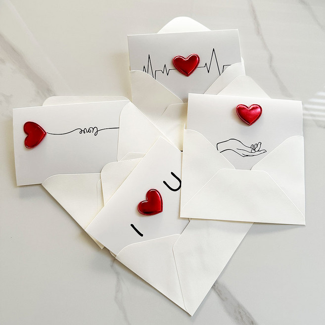 VITALO 하트 메세지 카드 입체 하트 엠보싱 메시지 카드 선물용 감성 디자인 4종, 1개, 하트메세지카드 4개 1SET