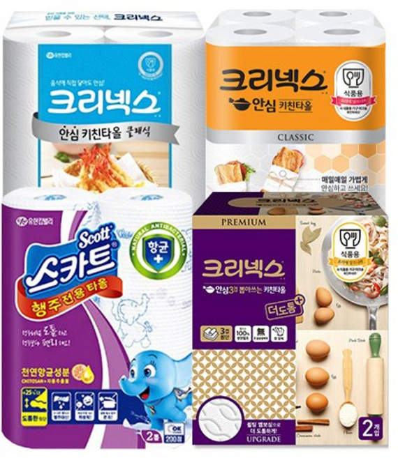 유한킴벌리 크리넥스 프리미엄 안심 키친타올 모음, 0306801/안심클래식 120매X4롤