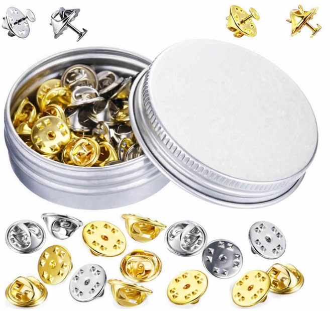 뱃지 고정핀 나비핀 50세트 배지 뒷고리 금속 고정클러치, 1개, 골드실버