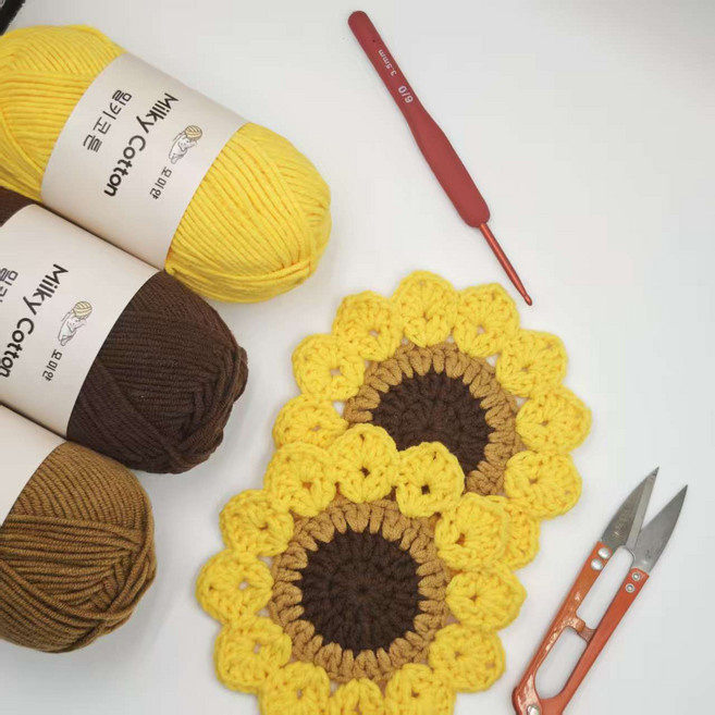 모미얀 해바라기 컵받침 뜨개실 DIY 패키지*유투브 무료 영상 도안 포함, 1개