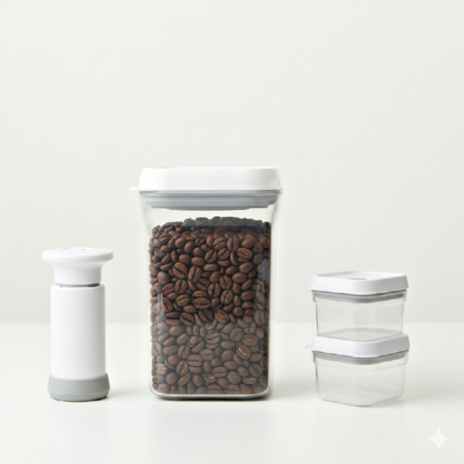 모두모두상회 진공밀폐용기 식기세척기가능 커피 원두 곡물 쌀 진공 펌프 용기, 1세트, 화이트 330mlx2 화이트 920mlx1 진공펌프