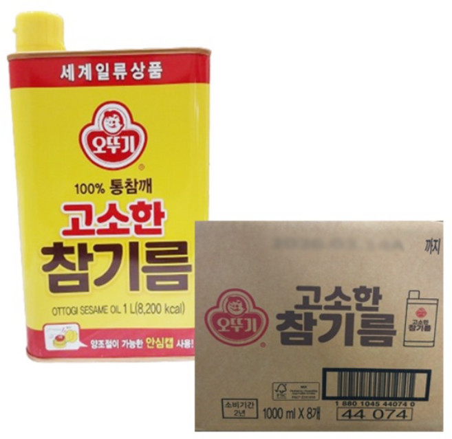 오뚜기 고소한 참기름 캔, 1L, 8개