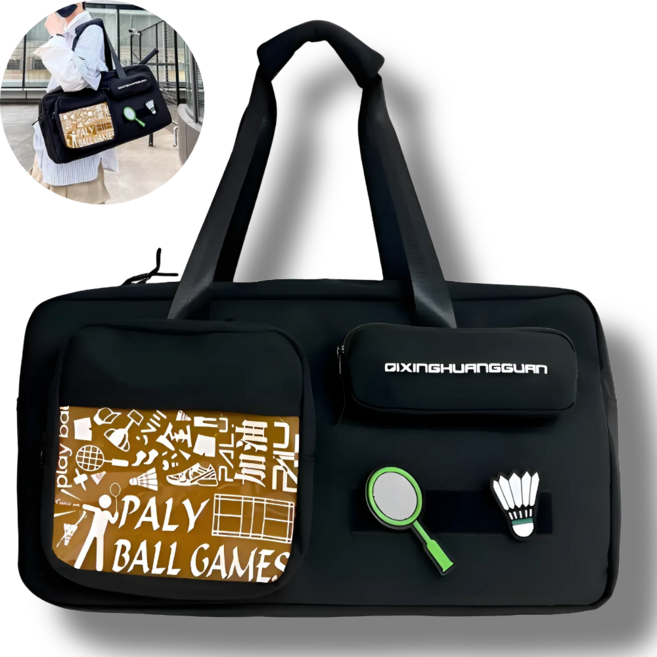 대용량 스포츠 배드민턴 스쿼시 라켓 헬스 가방 다기능 여행 숄더백, 블랙, 1개