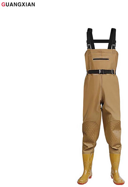 알엠티 고급방수 낚시바지 내마모성 부츠 PVC 100 방수 4mm 네오프렌 낚시용 남성용 가슴 웨이더 PVC 부츠 고무 웨이더 낚시복, 베이지, 275
