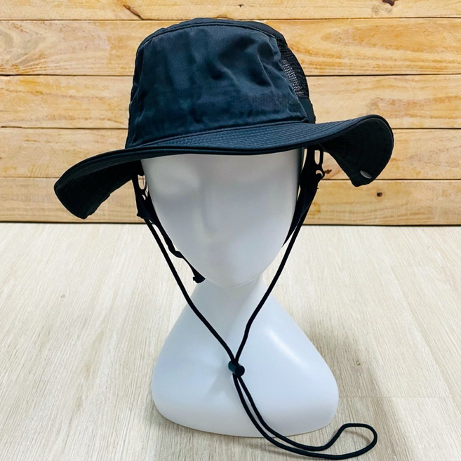 登山帽 抗UV防曬防水材質 透氣網布 泡棉Y耳帶, 黑