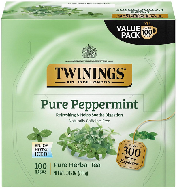 트와이닝 Twinings 런던 퓨어 페퍼민트 허브티 1.41oz 20티백, 200g, 100개입, 2개