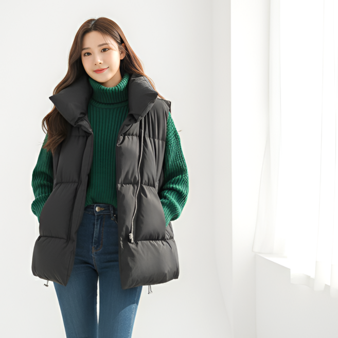 누보마켓 여성 오버핏 도톰한 패딩조끼 봄가을 겨울 루즈핏 아우터 패딩자켓 경량패딩