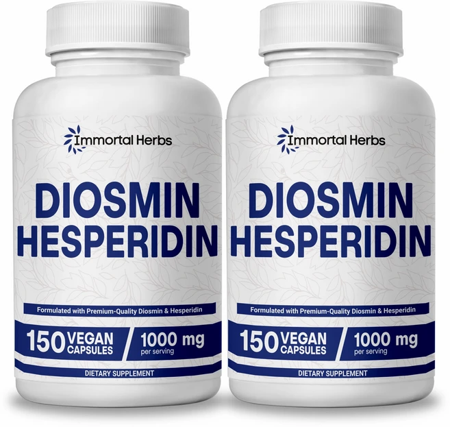Immortal Herbs 디오스민 헤스페리딘 1000mg 복합체 150캡슐 시트러스 바이오플라보노이드 풍부 과일 추출물 최대 강도의 디오스민 보충제, 2개, 150회분 - 쿠팡