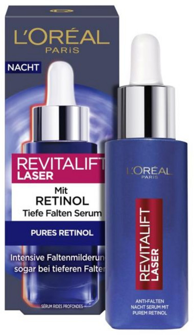 LOréal Paris 로레알 파리 리바이탈리프트 레이저 안티-링클 나이트 세럼 순수 레티놀 비타민 A 영양 오일 히알루론산 포함 30ml, 1개