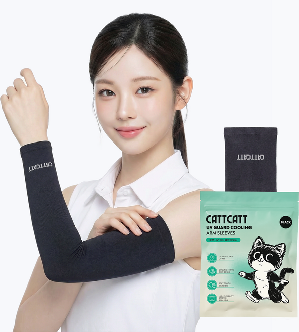 캣캣 골프 자외선 차단 쿨 팔토시 등산 무봉제 여름 UV 차단, 1세트, 블랙