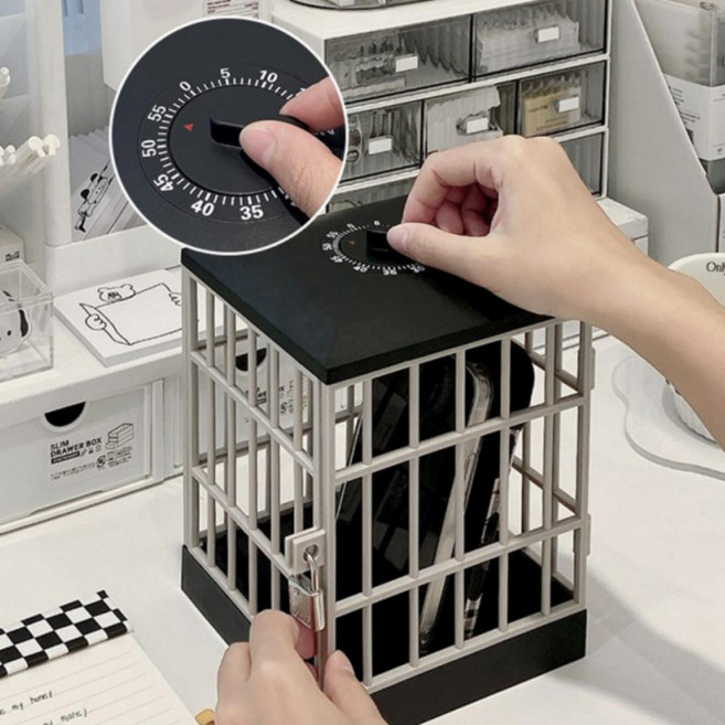 핸드폰 감옥 스마트폰 보관함 상자 잠금장치 알림 타이머 휴대폰 거치대 금욕상자 공부 모임 집중 디지털디톡스, 일반형, 블랙