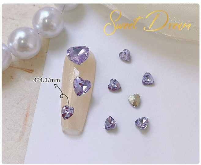 美甲水晶愛心尖底鑽 10顆, 1個, 05水晶紫【小款4mm】10顆, 05水晶紫