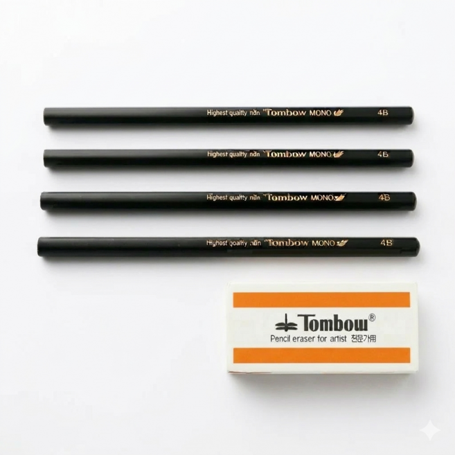 톰보우 모노J 연필 4B (4개입) + 지우개 (1개입)