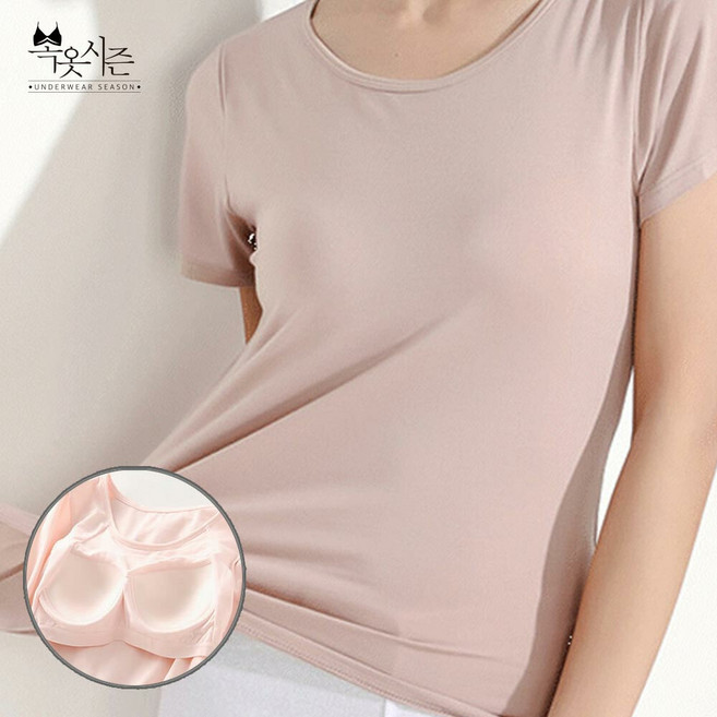모찌봉 / 무슈봉 모달 캡티셔츠 반팔셔츠 노브라 티 홈웨어