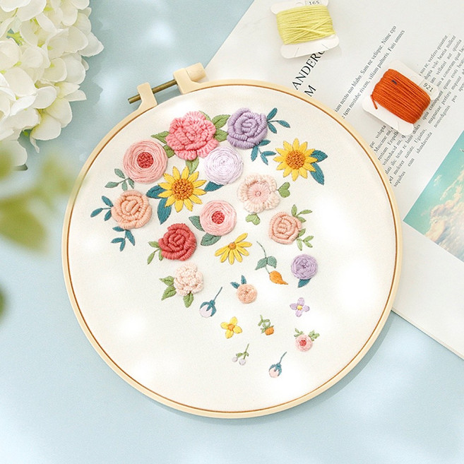 刺繡材料包 DIY手作材料包 創意擺飾, 1個, A621剎那花開 (送20CM繡棚)