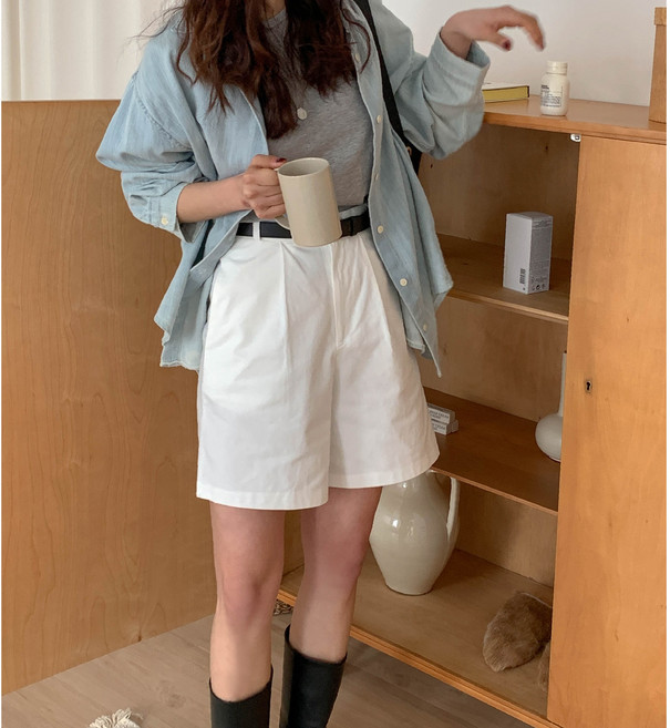 [SML사이즈]여성 베이직 코튼 핀턱 하프팬츠 4부바지 하객룩 면바지 5부바지