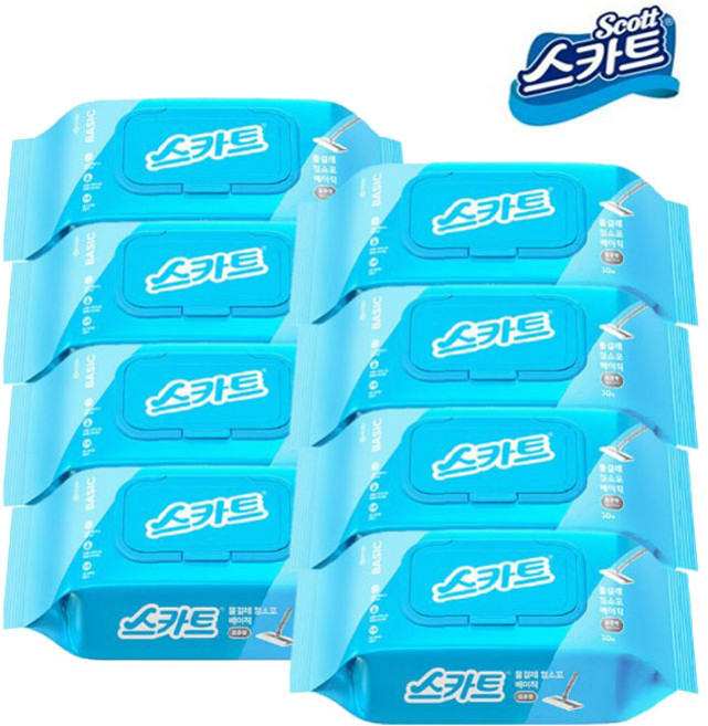 스카트 물걸레청소포 베이직 표준형 캡형 30매 x8개, 단품