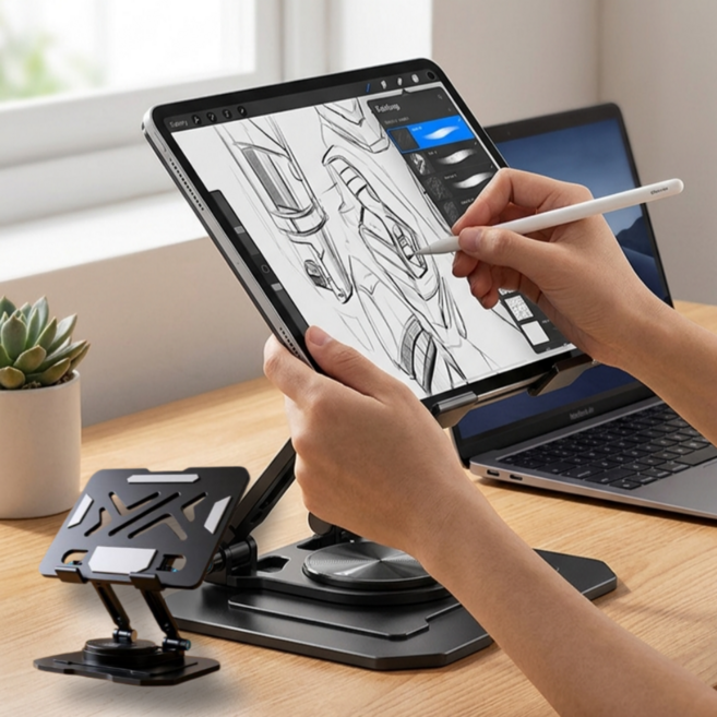 아메니아 각도조절 360회전 태블릿 거치대, 1개, 블랙