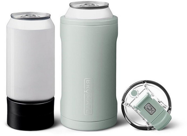 BruMate BrüMate Hopsulator Trio 3-in-1 단열 캔 쿨러 354.9ml(12온스) / 473.2ml(16온스) 캔용 + 뚜껑이 있는 100% 누출, 세이지