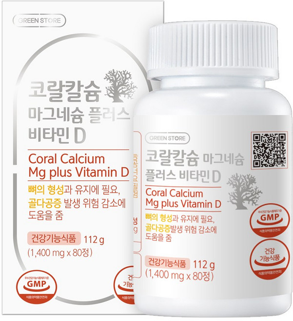 그린스토어 코랄칼슘 마그네슘 플러스 비타민D, 80정, 1개
