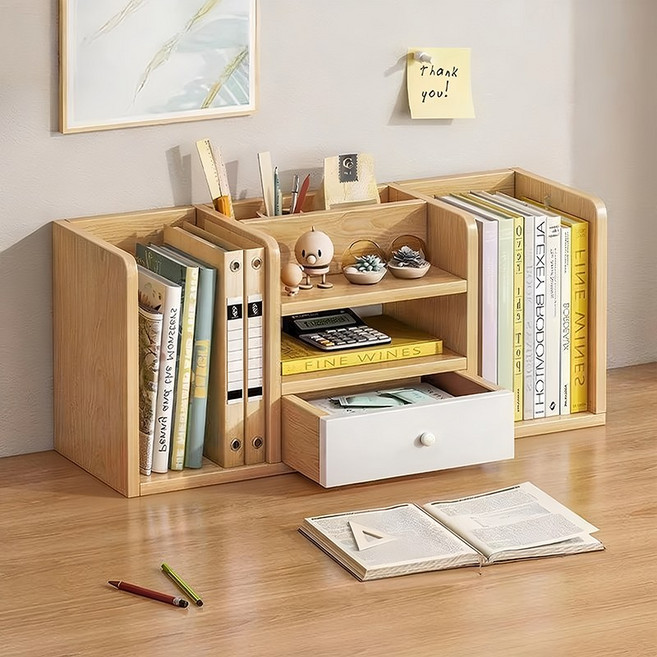 간단한 책상용 책 수납 선반 서랍식 수납 선반, 3단, 목색