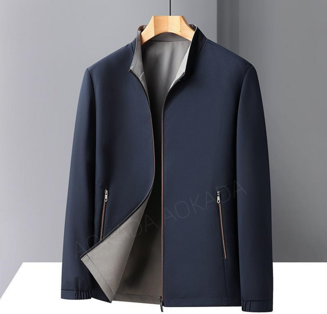 AOKADA 남성 봄 가을 캐주얼 무지 집업 자켓