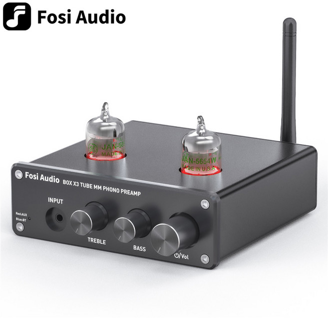 Fosi Audio BOX X3 블루투스 포노 프리앰프 5654W 진공관 HiFi 앰프