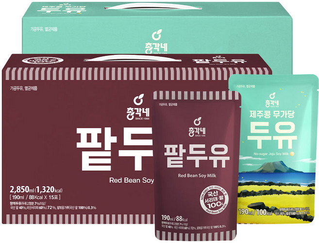 총각네 팥두유 15포 + 제주콩무가당두유 20포, 1세트, 6.65L